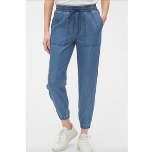 GAP Utility Joggers Medium Indigo Denim Tencel Cotton Drawstring Elastic Waist S